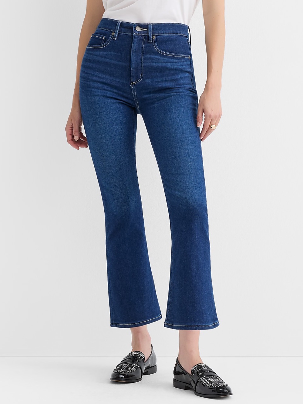 LOFT High Waist Kick Crop Denim Jeans Dark Blue Size 29 8 - Picture 1 of 7